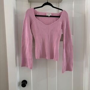 Line & Dot Women's Barbie Pink Flare Sleeve Ribbed Knit Sweater Top Size Small
